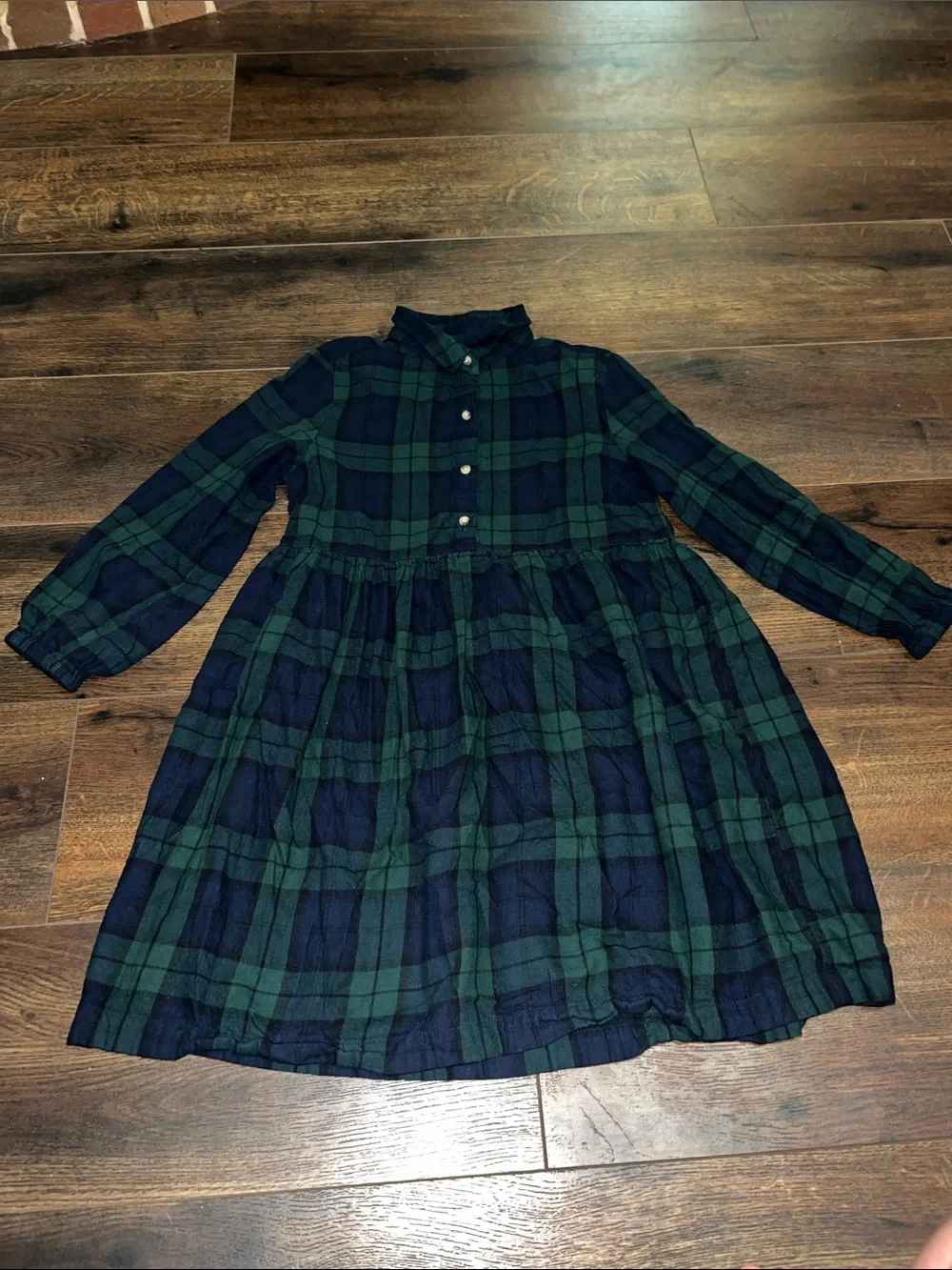 Old Navy Green & Navy Plaid Button-Front Girls' Dress